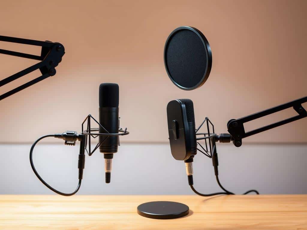 XLR microphones and pop filter enhance microphone quality