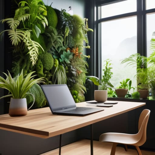 Biophilic Workspace VOC Filtration in creative office.